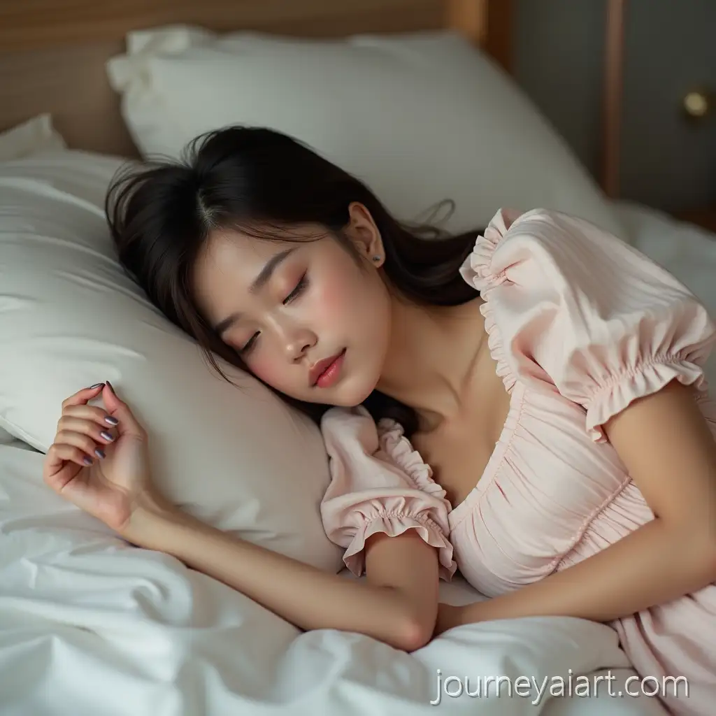 AI-Art-Prompt-ExpansionBeautiful-Asian-Girl-in-Cute-Dress-Sleeping-Peacefully-in-Bed