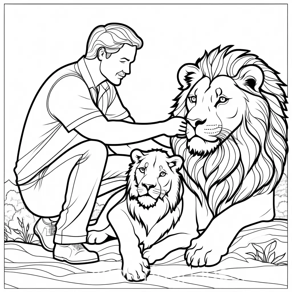 ChildFriendly-Coloring-Page-of-a-Man-Petting-a-Lion