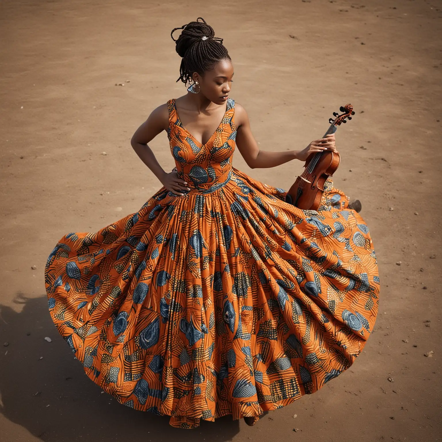 Female Violinist in Long African Print Dress