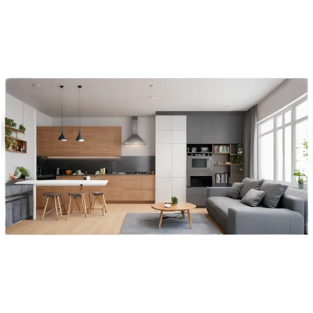 Modern-Flat-with-Small-Living-Room-and-Open-Space-Kitchen-PNG-Image