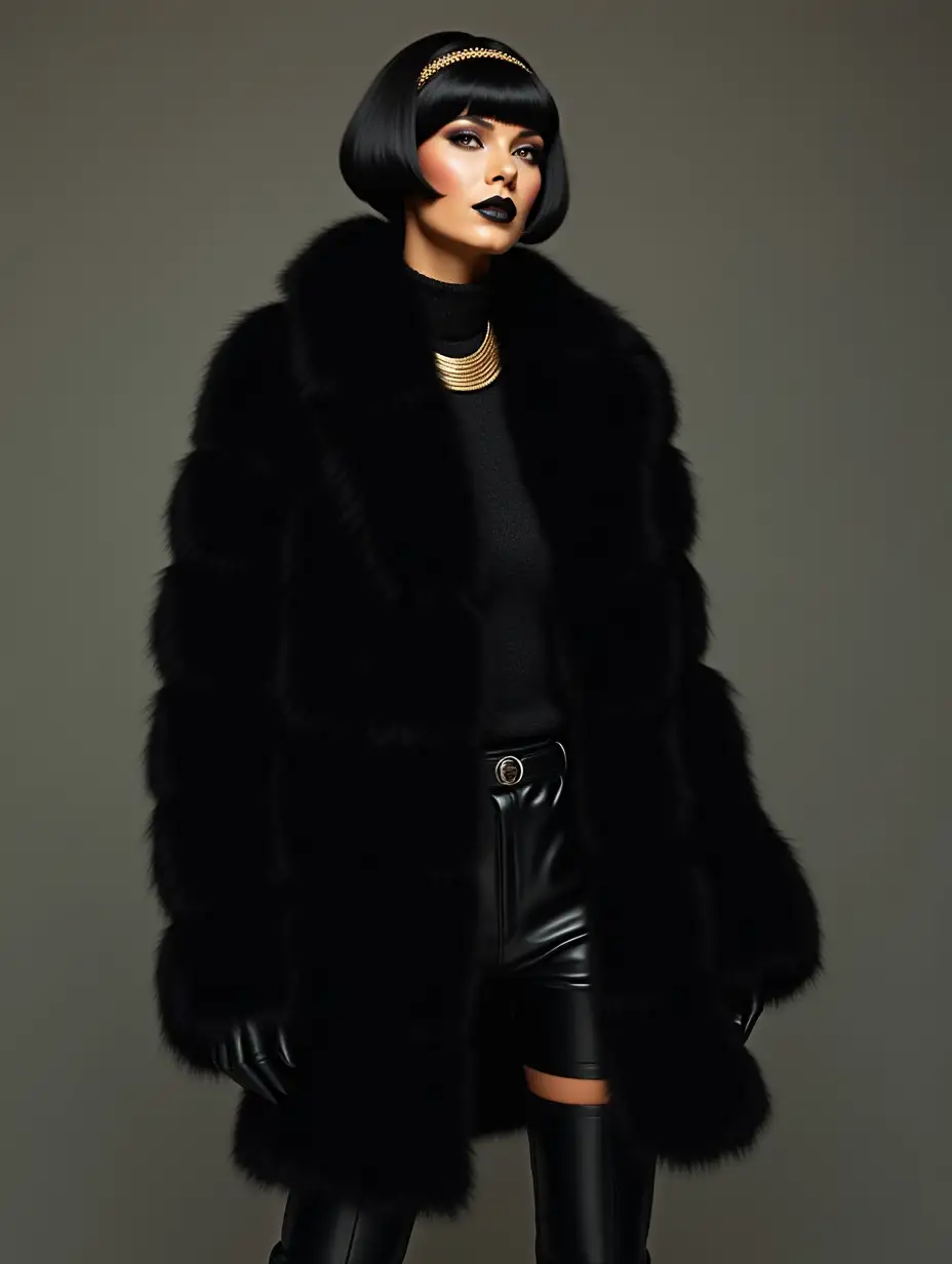 Stylish-Woman-in-Black-Fur-Coat-and-Shiny-Leather-Attire