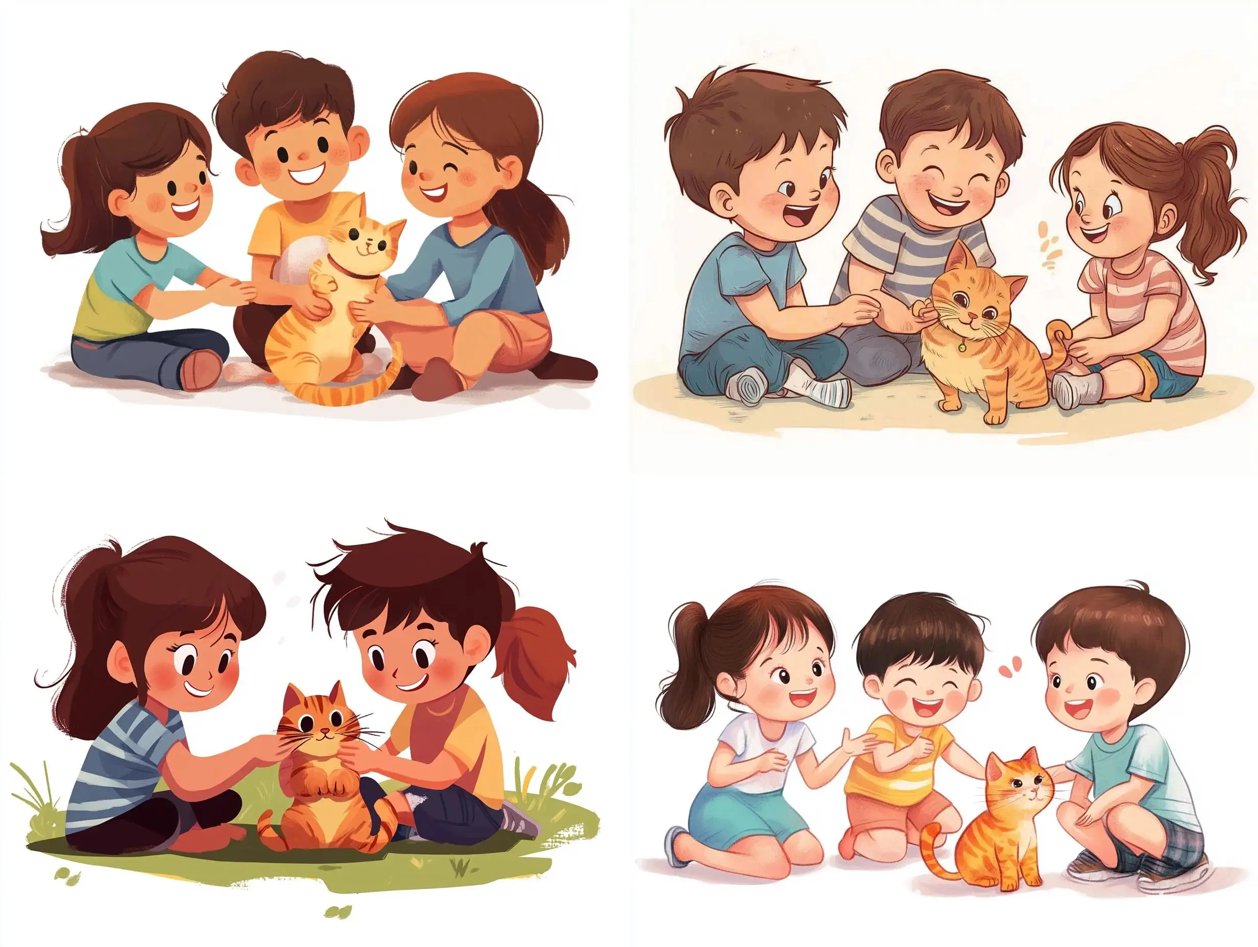 Children-Playing-with-Cat-in-Cartoon-Style