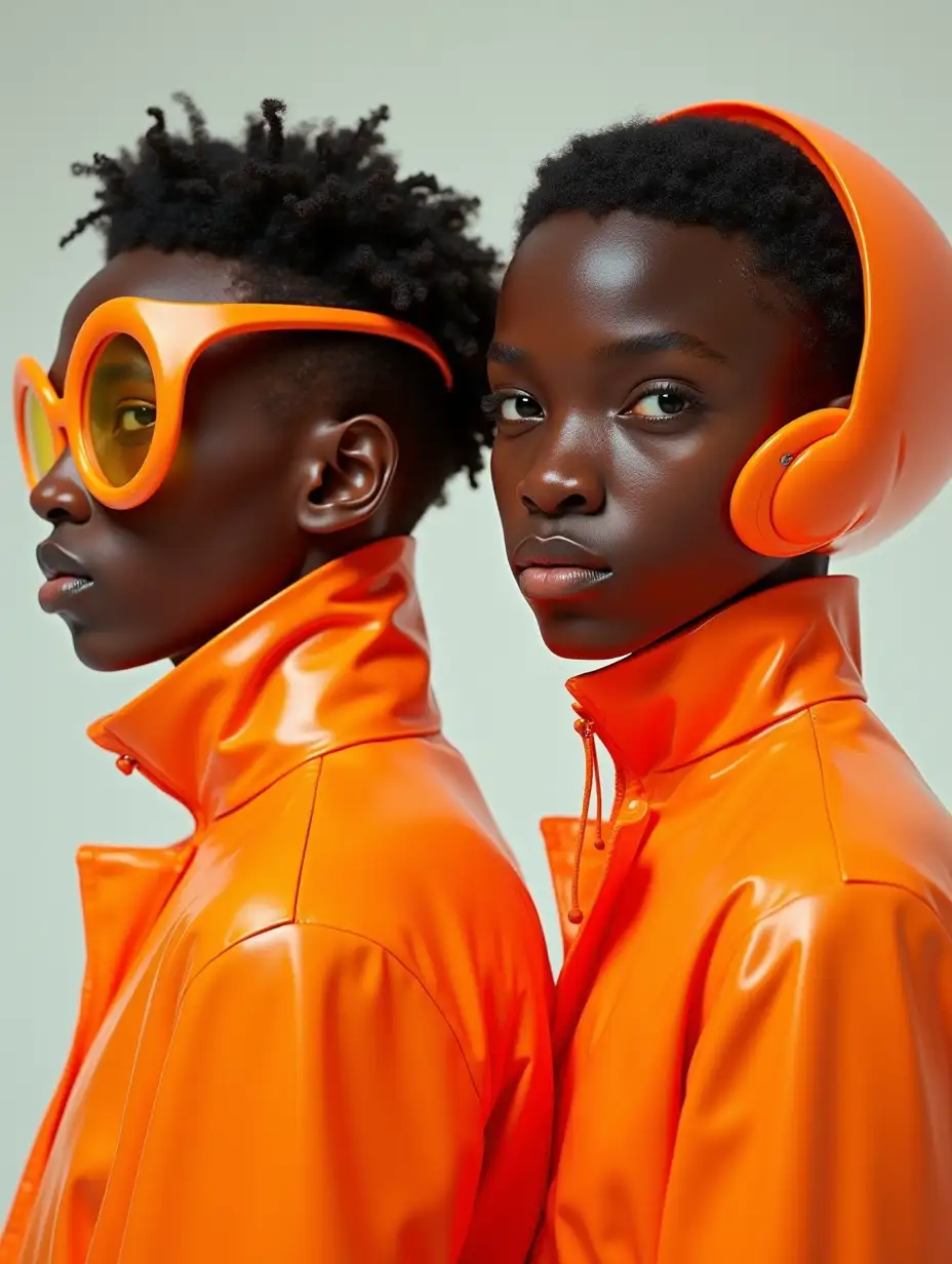 AfroFuturistic Fashion 22YearOld Models in Edgy Orange Plastic Attire