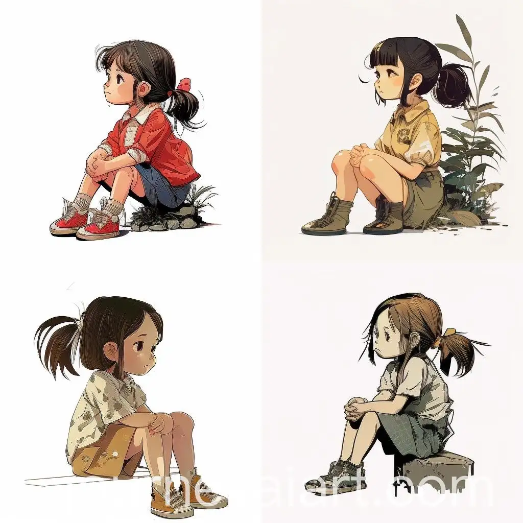 Girl-Sitting-and-Looking-Up-Realistic-Vietnamese-Cartoon-Style