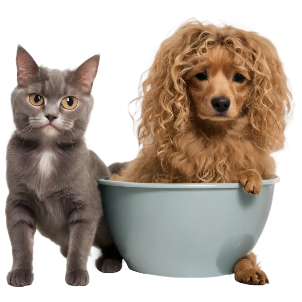 PNG-Image-of-Dog-and-Cat-Enjoying-Hair-Bath-Capturing-Joy-in-High-Quality