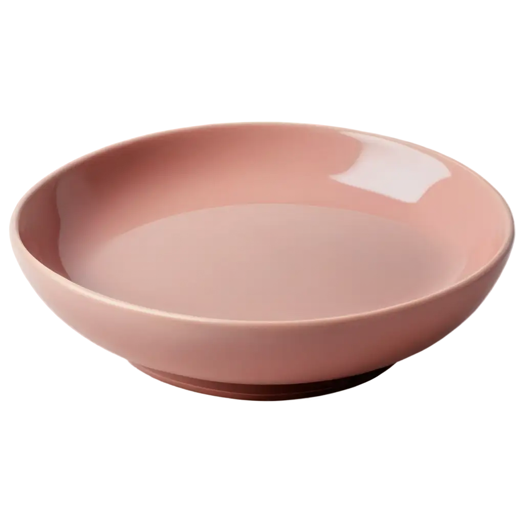 ceramic flat base gently pink color dish shape on white background