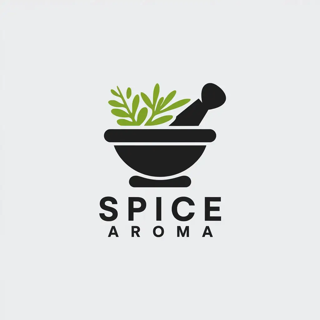 LOGO Design For Spice Aroma Spice Mortar with Herbs in Vector Style