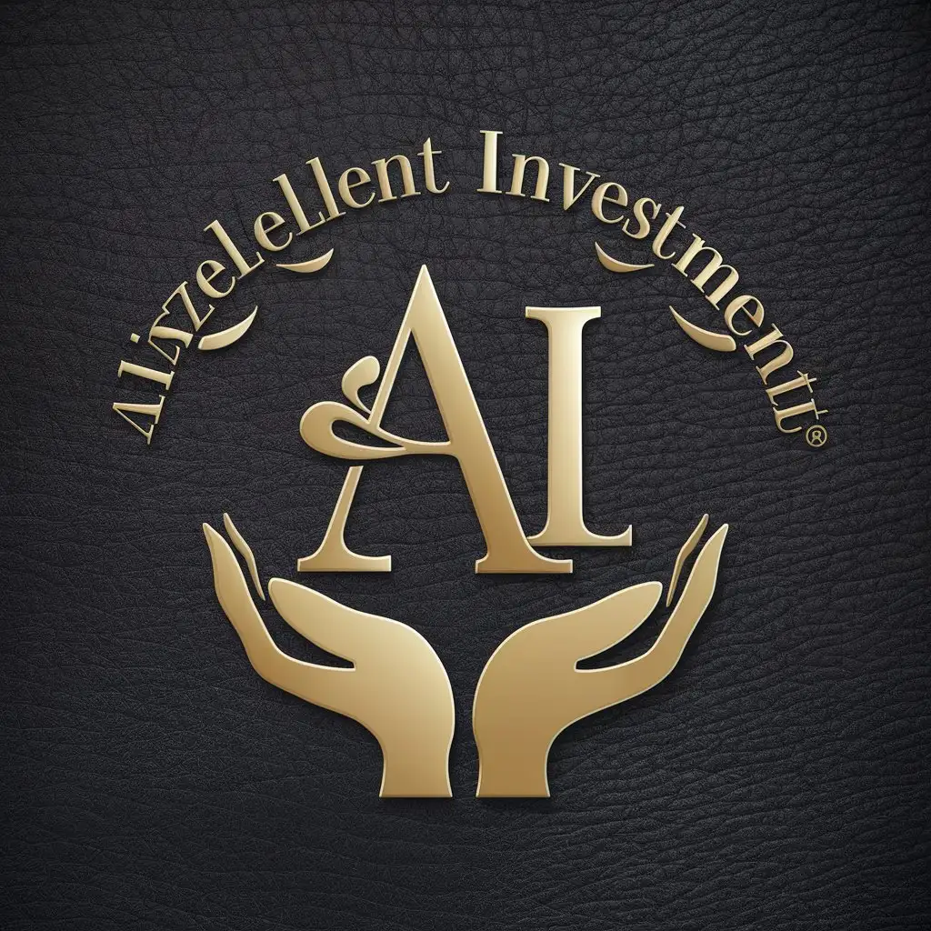 LOGO-Design-for-Aixzellent-Investment-Anthracite-Leather-Gold-with-Folded-Hands-and-3D-Letters