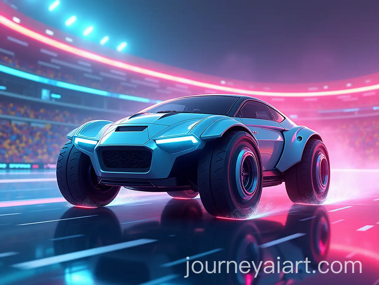 Futuristic-Robocar-Playing-Football-in-Vibrant-SciFi-Arena