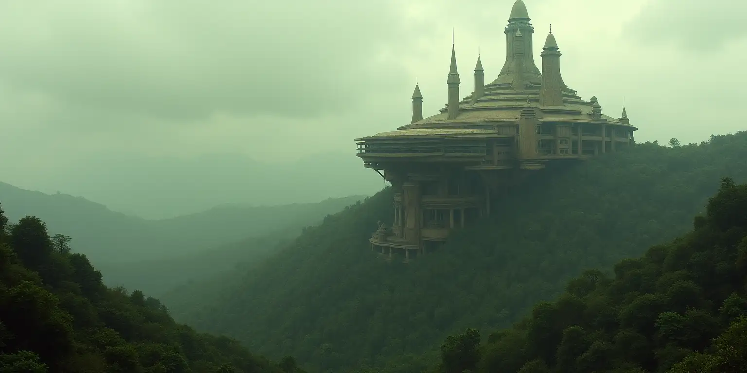 Surreal SciFi Jungle Towers Overlooking a Mountain Top