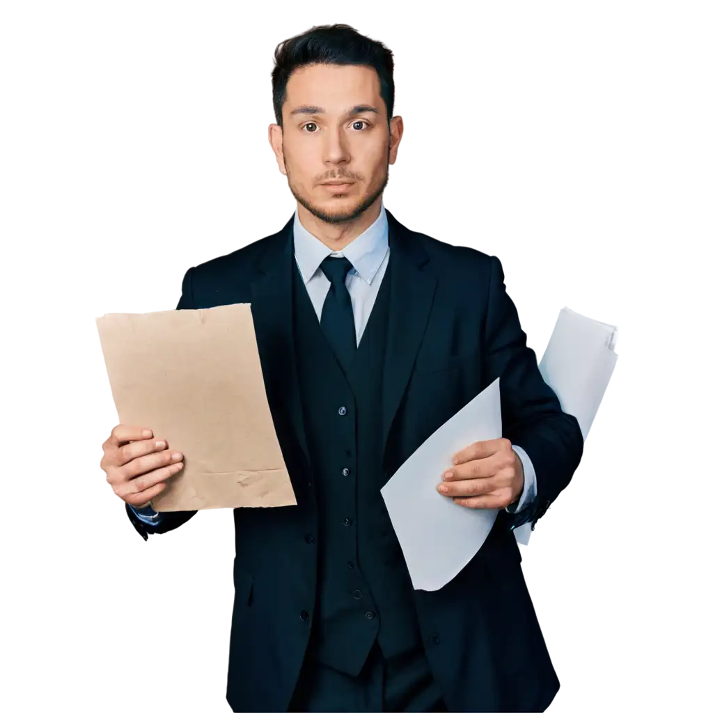 Man-in-a-Black-Suit-Holding-Old-Paper-HighQuality-PNG-Image-for-Professional-Use