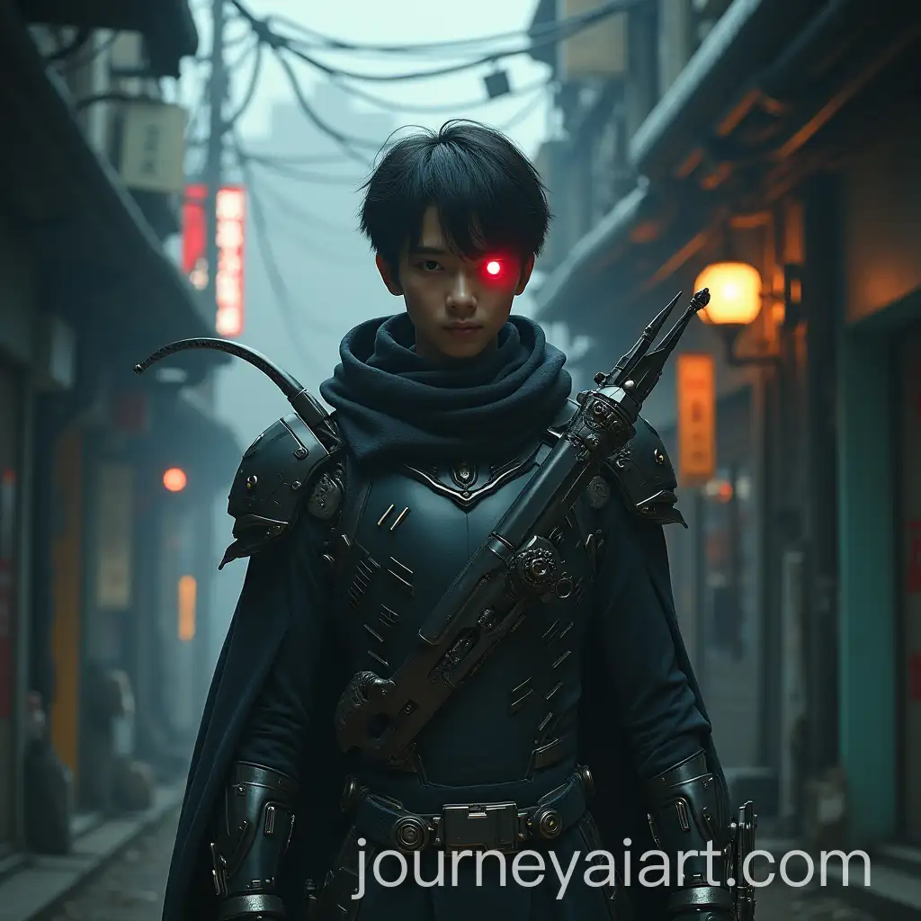 Futuristic-Cyborg-in-Cyberpunk-Alley-with-Blade-Arm-and-Glowing-Eyes