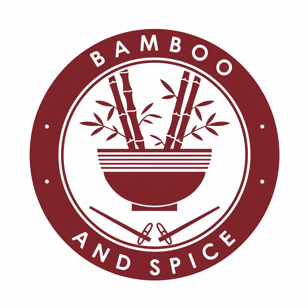 LOGO Design for Bamboo and Spice Red and White Ramen Bowl with Bamboo Branches Theme