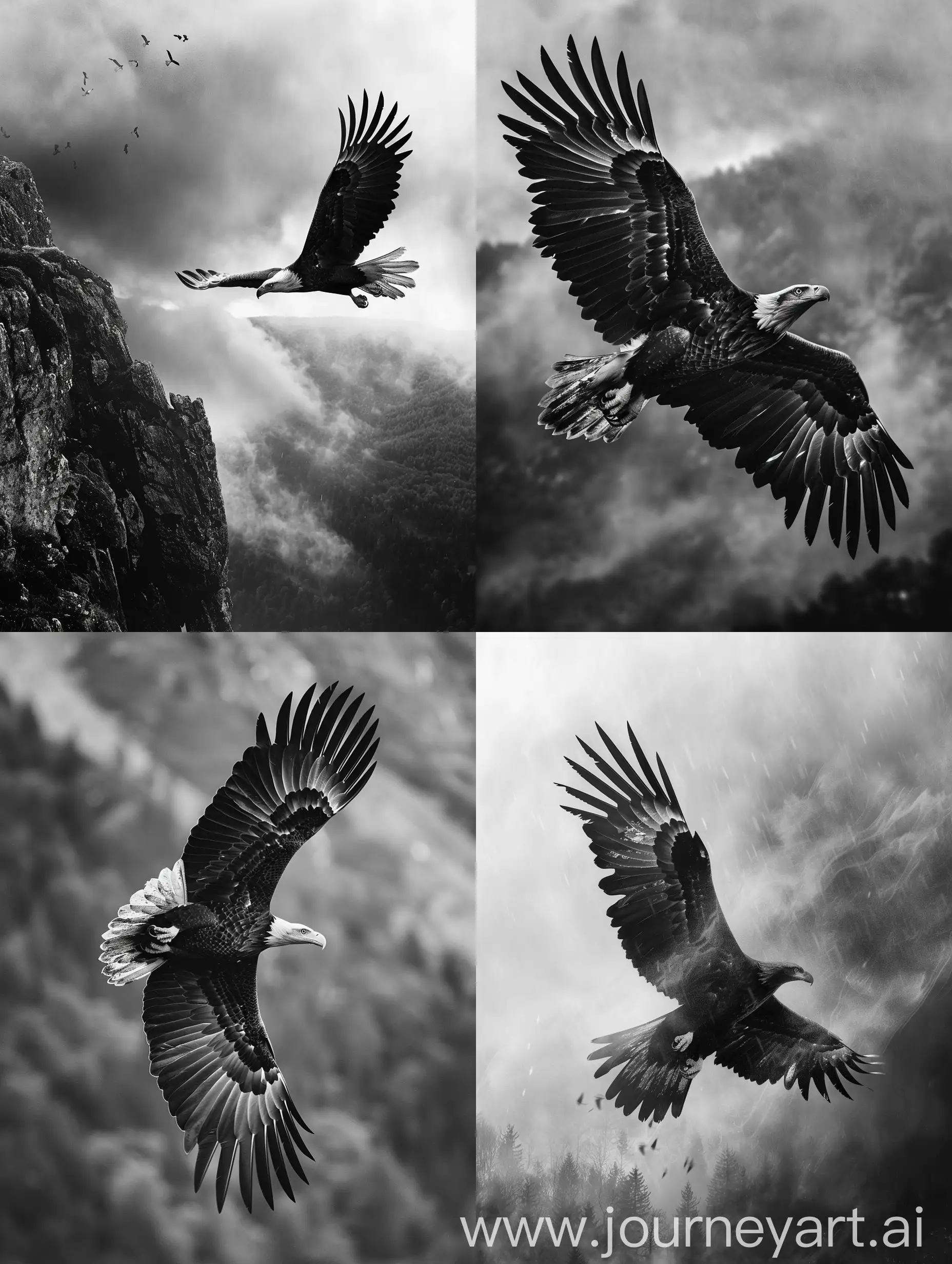 Majestic-Eagle-Soaring-in-Dramatic-Black-and-White-Cinematic-Scene