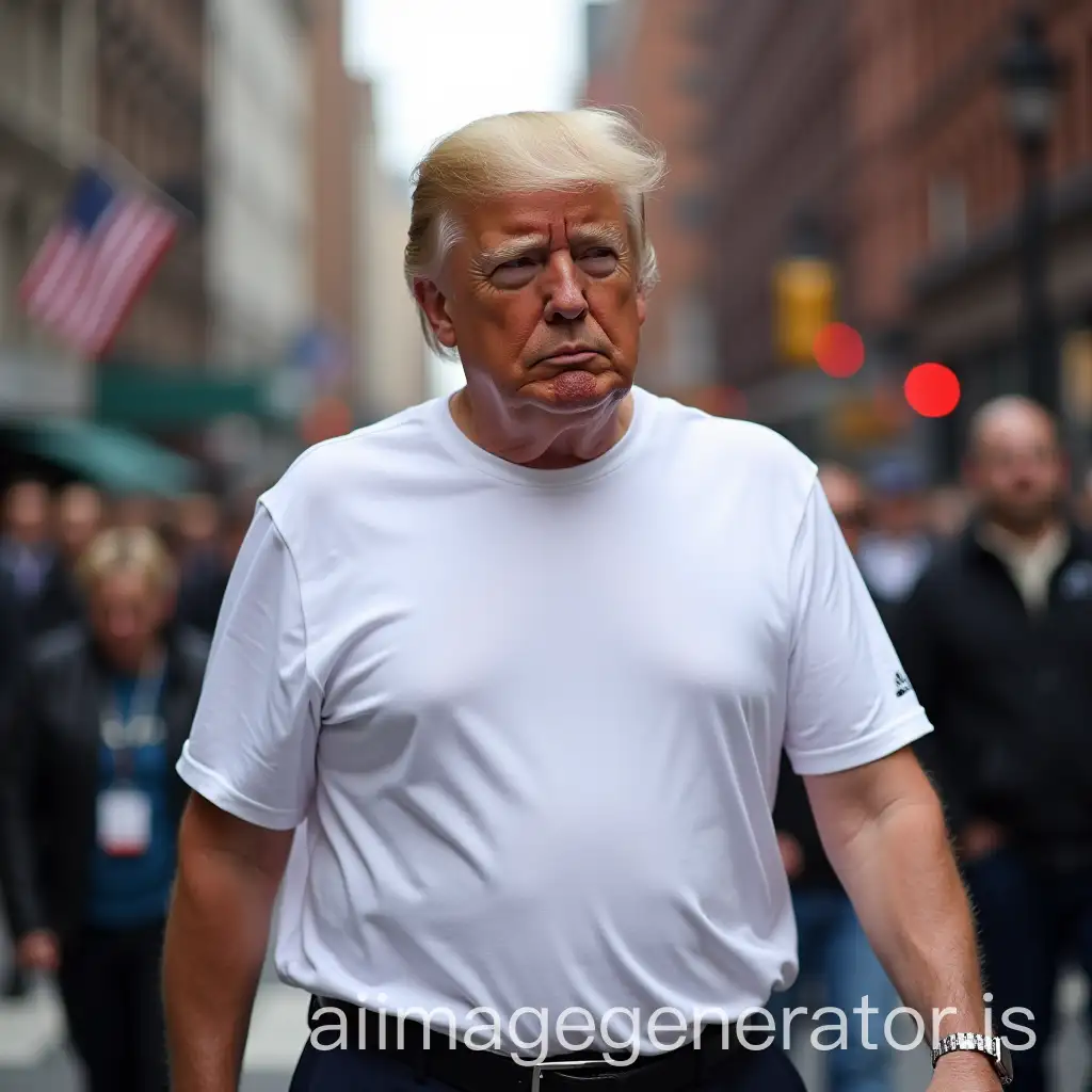 trump wearing white  tshirt back on street new york