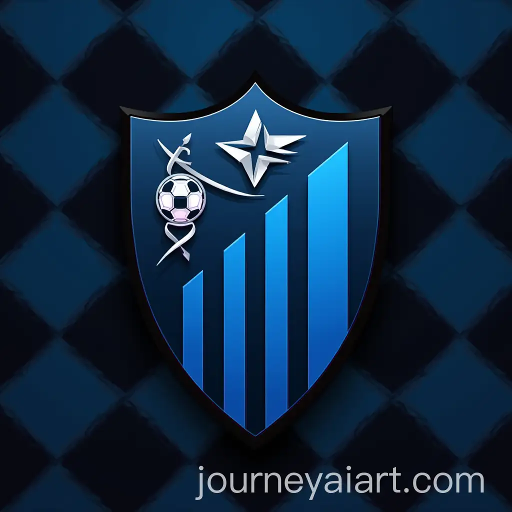 Scientific-Soccer-Shield-Design-in-Black-and-Blue-on-Rhombus-Checkerboard-Background