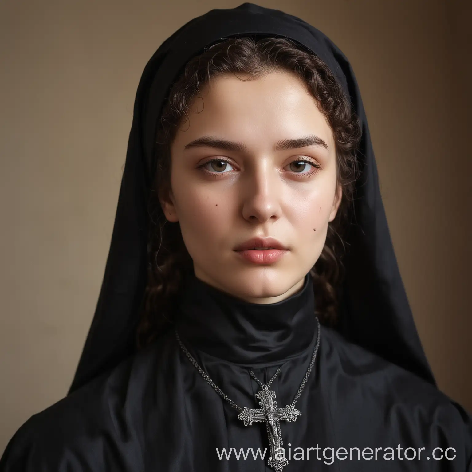 Russian-Orthodox-Nun-in-Black-Habit-with-Orthodox-Cross