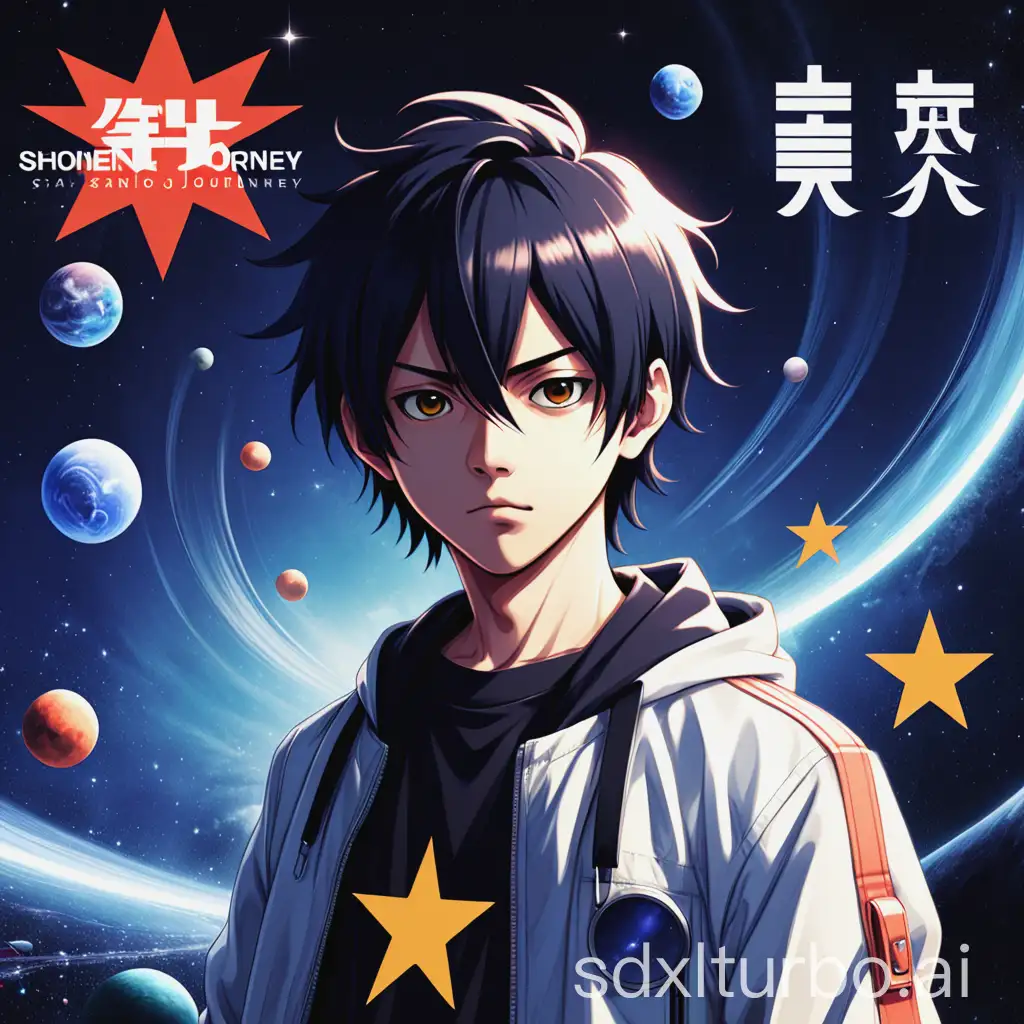 Generate an electronic album cover, song name is '少年星际远航' (Shonen Star Journey), theme is youth, genre is rock