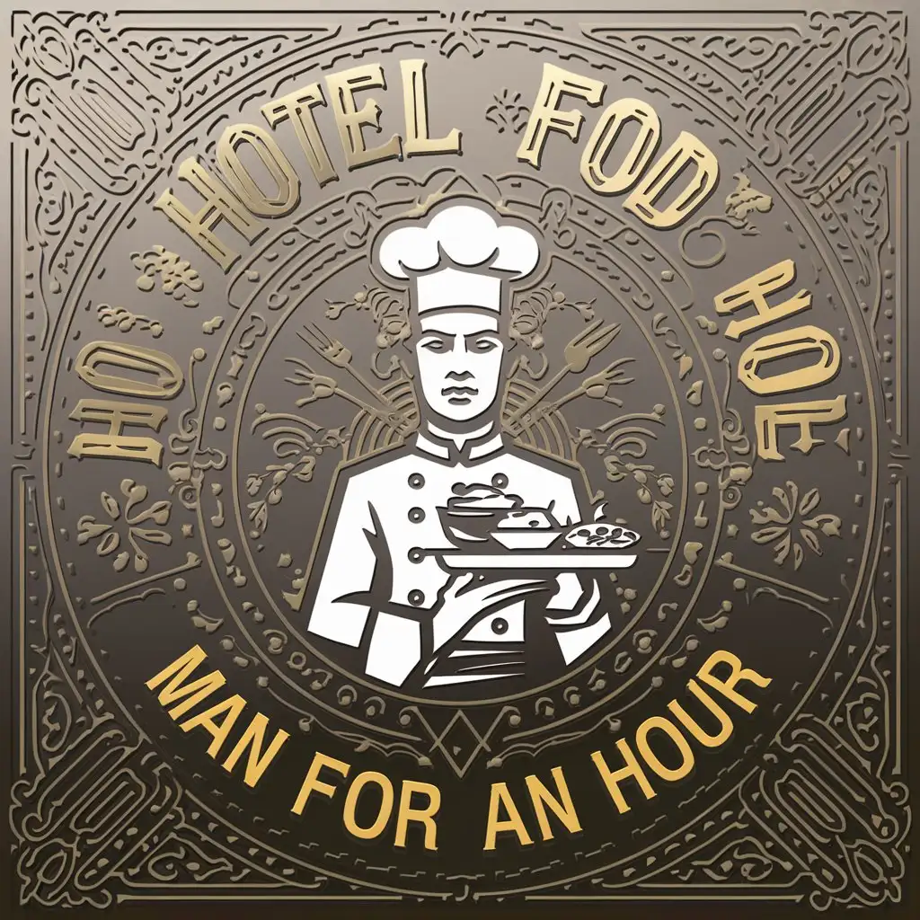 a vector logo design,with the text "Hotel food at home man for an hour", main symbol:Hotel food at home man for an hour,complex,clear background