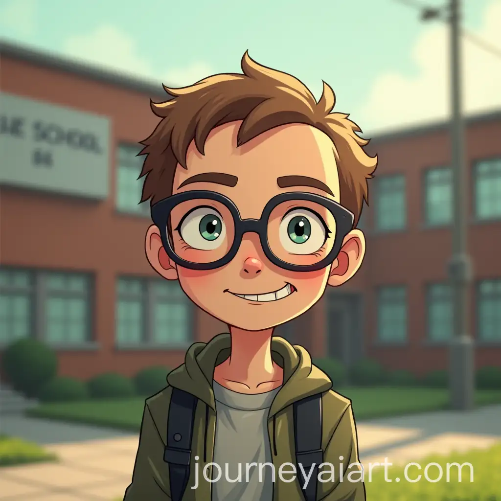 Balding-Man-with-Glasses-and-Creepy-Grin-Standing-Outside-School-in-Cute-Digital-Art-Style