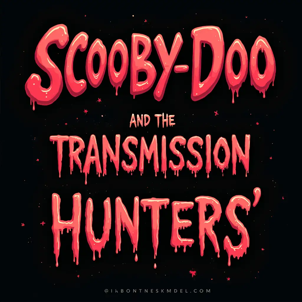 In scary font 'SCOOBY DOO and the transmission hunters' text only