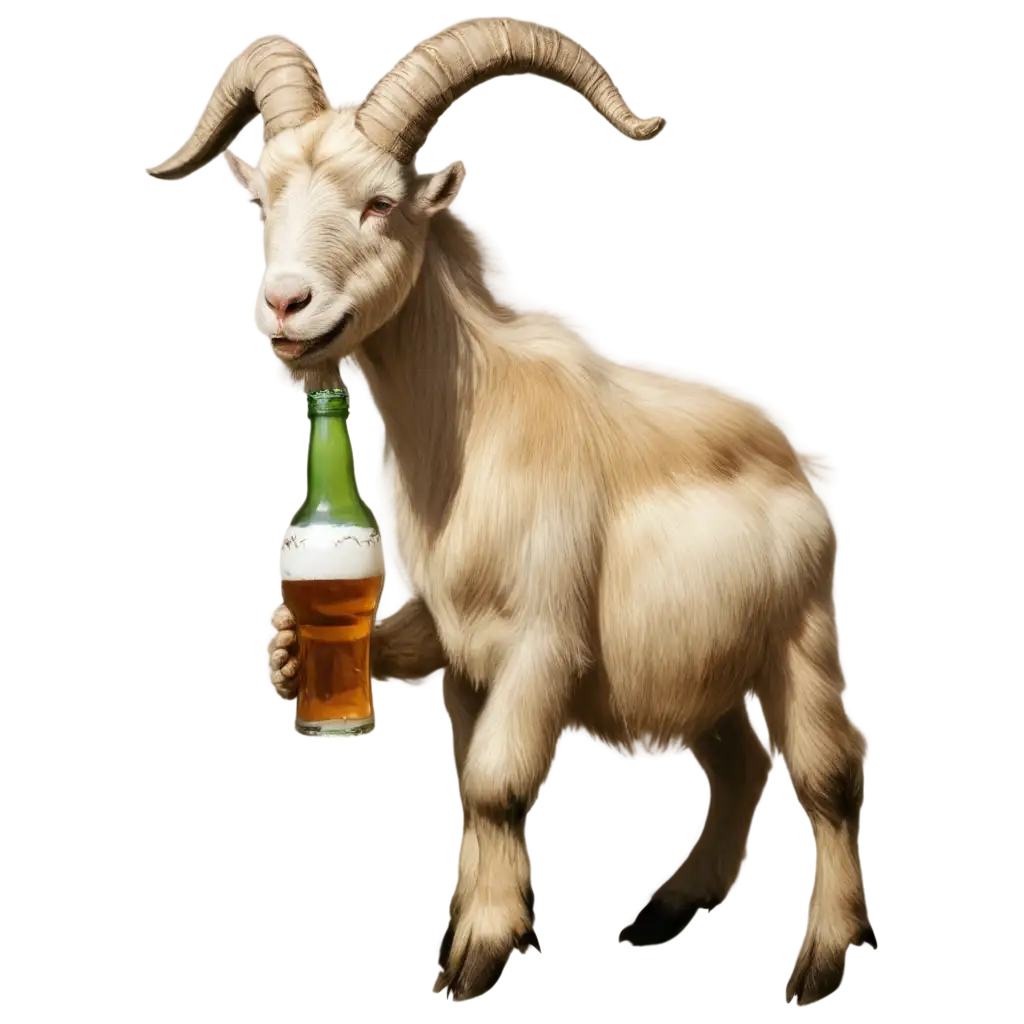 Goat drinking beer