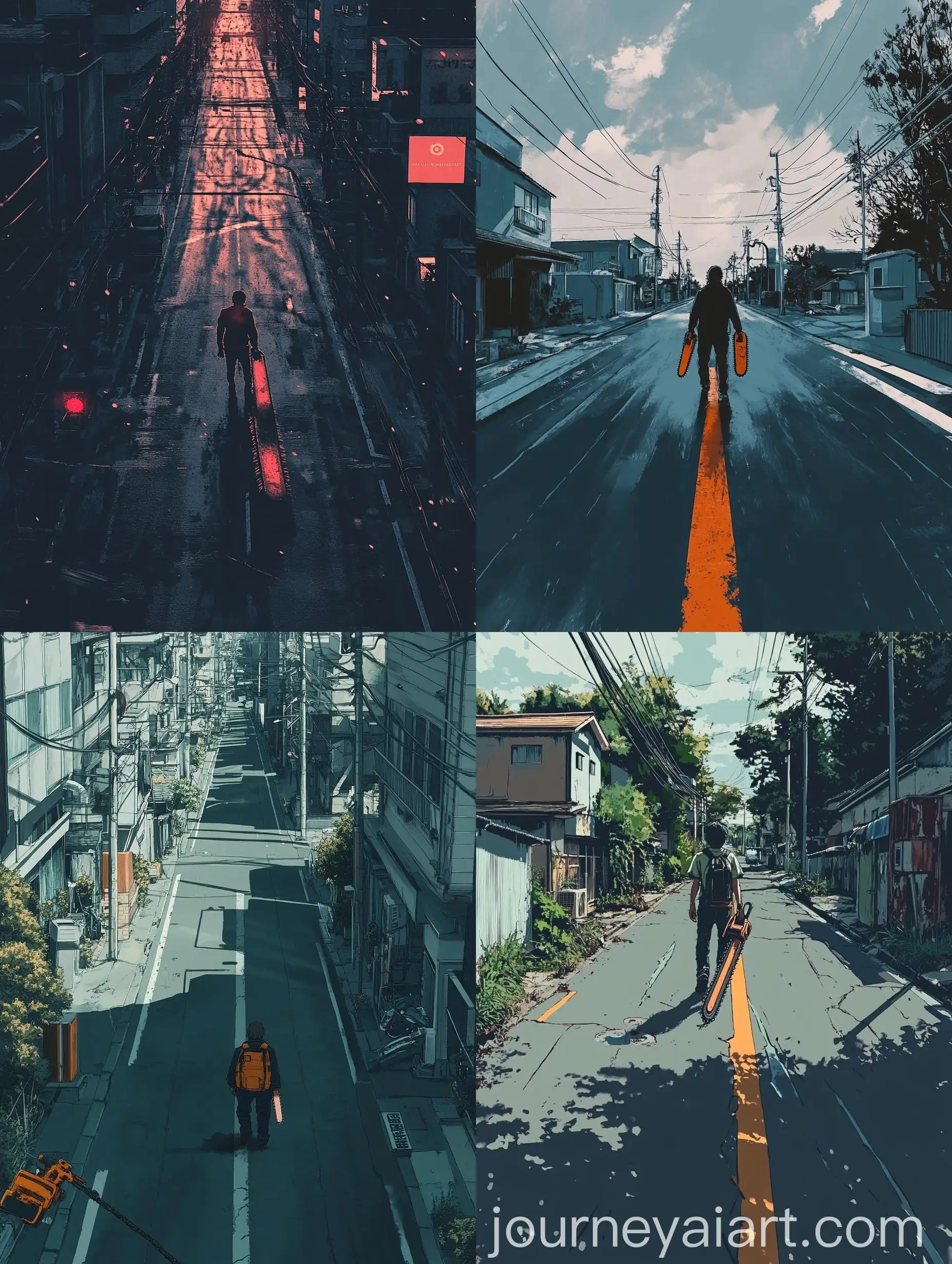 Chainsaw-Man-Walking-on-Urban-One-Way-Street