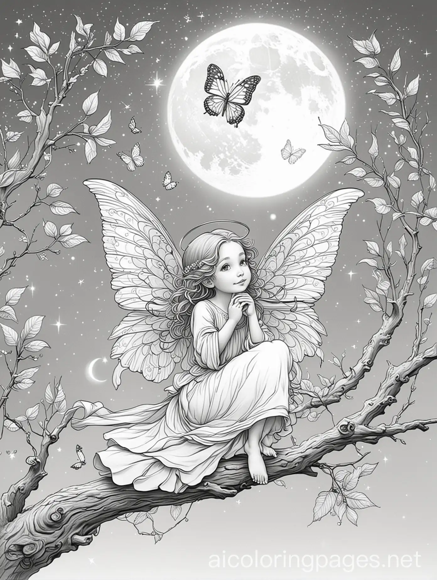 Angel-on-Tree-Branch-with-Butterfly-and-Moonlit-Sky