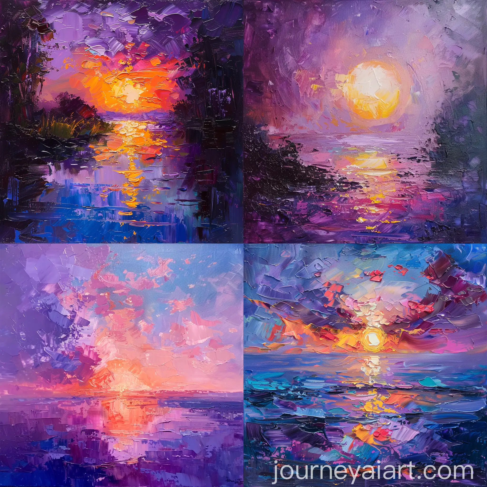 Impressionist-Oil-Painting-of-Sunset-with-Purple-Splash