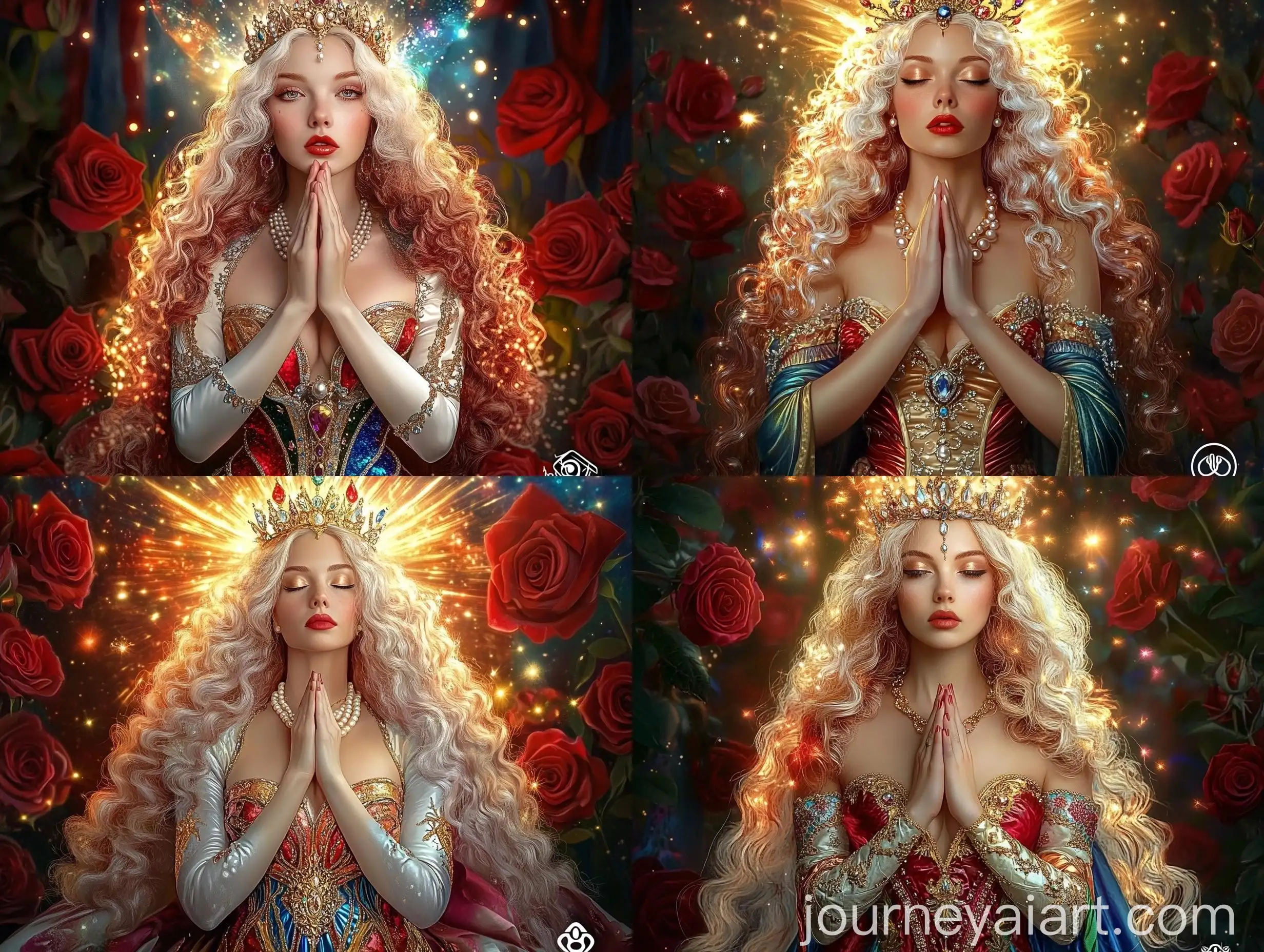 Medieval-Woman-in-Prayer-with-Crystal-Crown-and-Roses