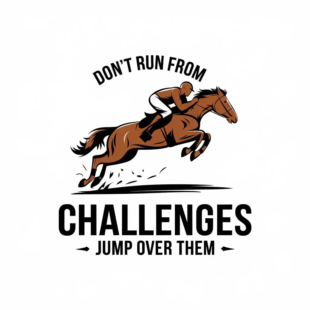 LOGO Design for Dont Run from Challenges Jump Over Them Jumping Horse with Racer in Realistic Colors