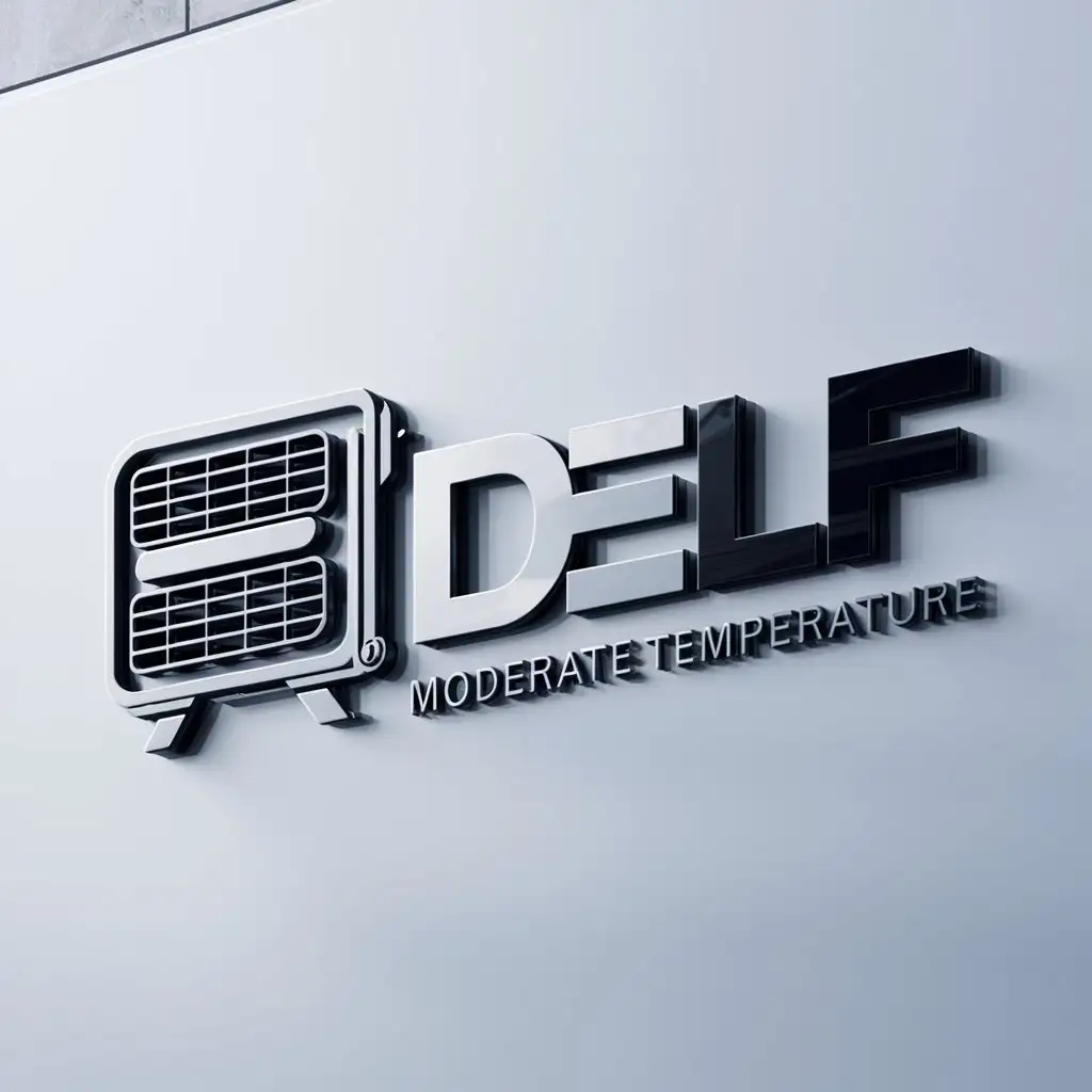 a logo design,with the text "DELF", main symbol:Air conditioner,Moderate,be used in Technology industry,clear background