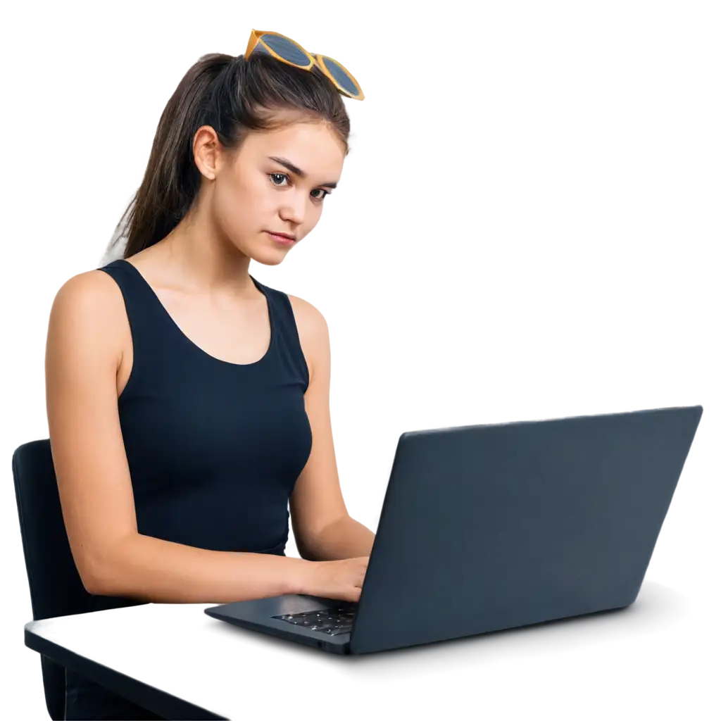 Stunning-Teenager-Working-on-Laptop-with-Golden-Ribbon-HighQuality-PNG-Image-for-Clear-Visuals