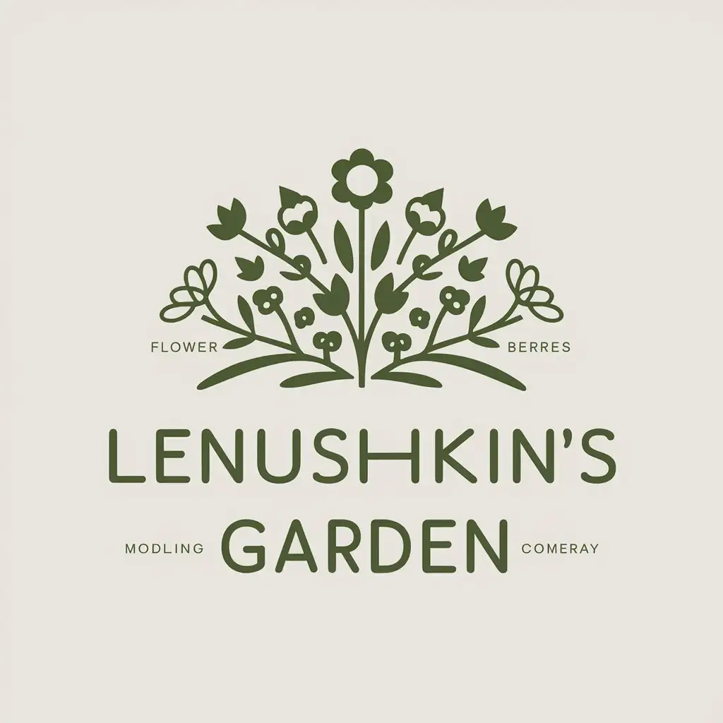 a vector logo design,with the text "Lenushkin's garden", main symbol:flowers, berries and seedlings,Moderate,clear background