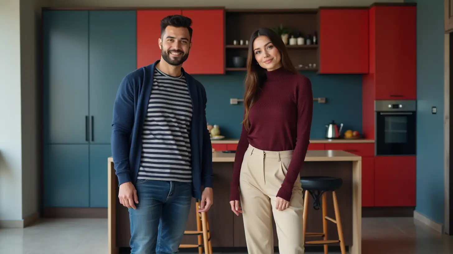 Stylish Latin Couple Posing in a Modern Kitchen