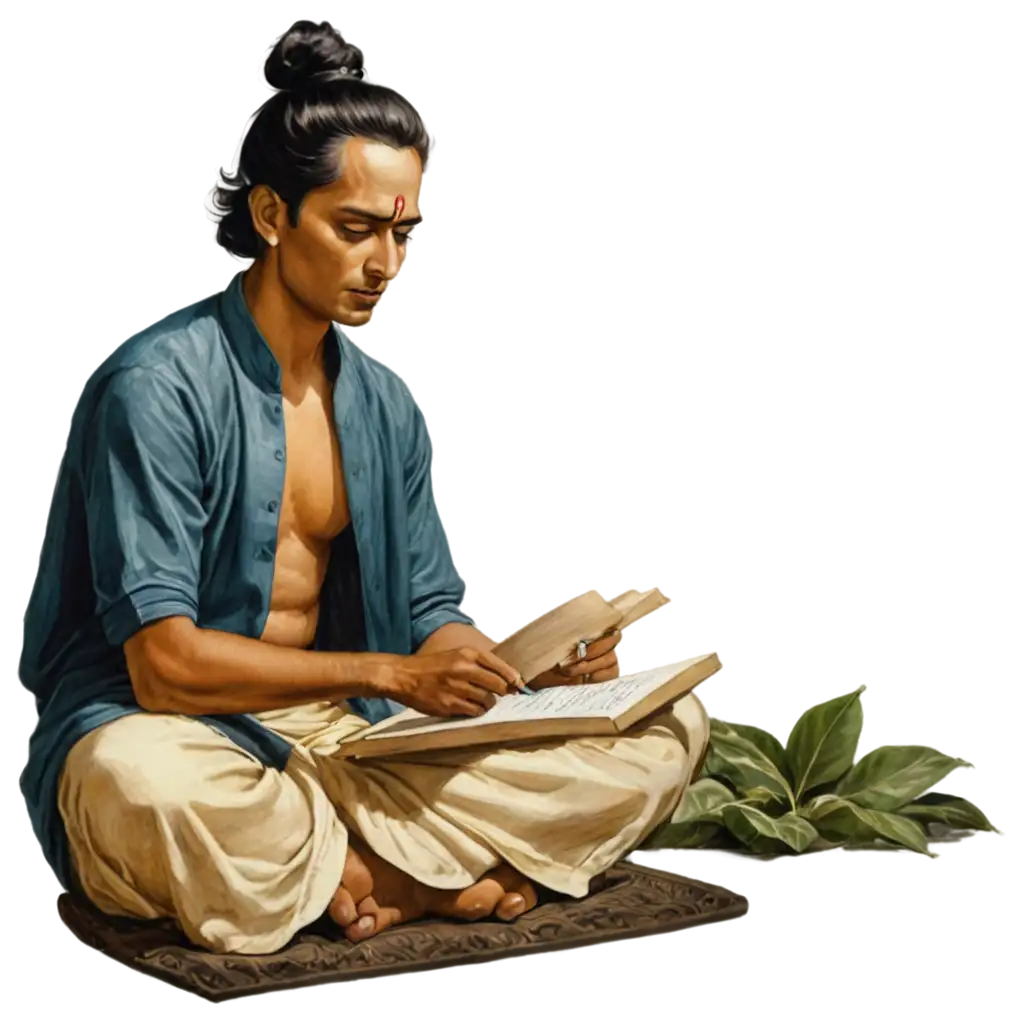 Ancient-Indian-Poet-Writing-on-Palm-Leaves-HighQuality-PNG-Image