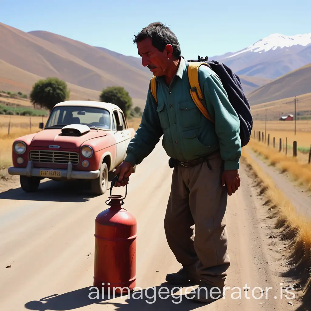 WorAI-Art-Prompt-Expansionried-Person-Holding-Gasoline-Canister-in-Chilean-Countryside