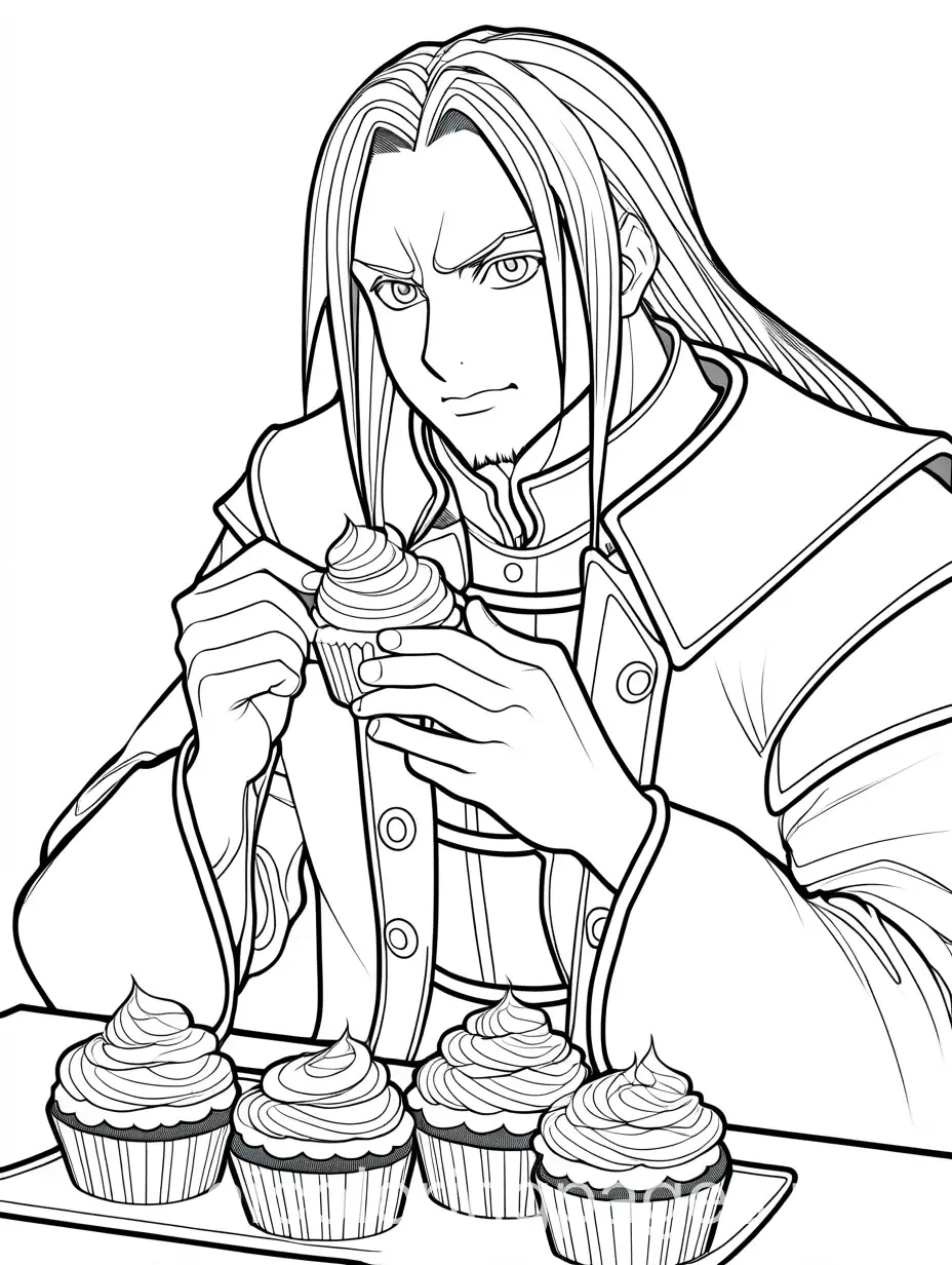 Edward-Elric-Eating-Cupcakes-Coloring-Page