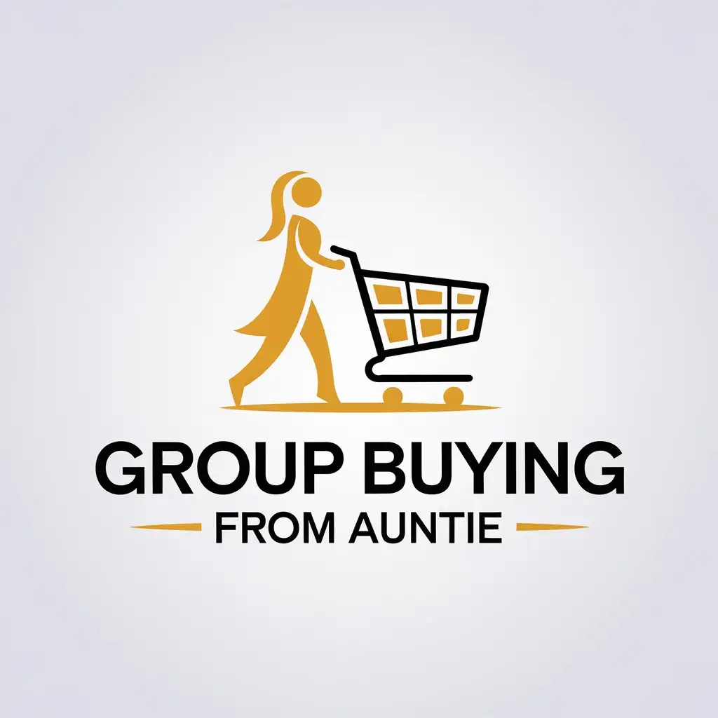 LOGO-Design-for-Aunties-Group-Buying-Minimalist-Woman-with-Shopping-Cart-in-Supermarket-Theme