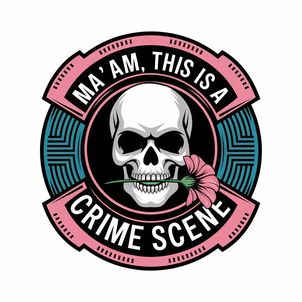 LOGO Design for Maam this is a Crime Scene Feminine Skull Flower Symbol with True Crime Theme