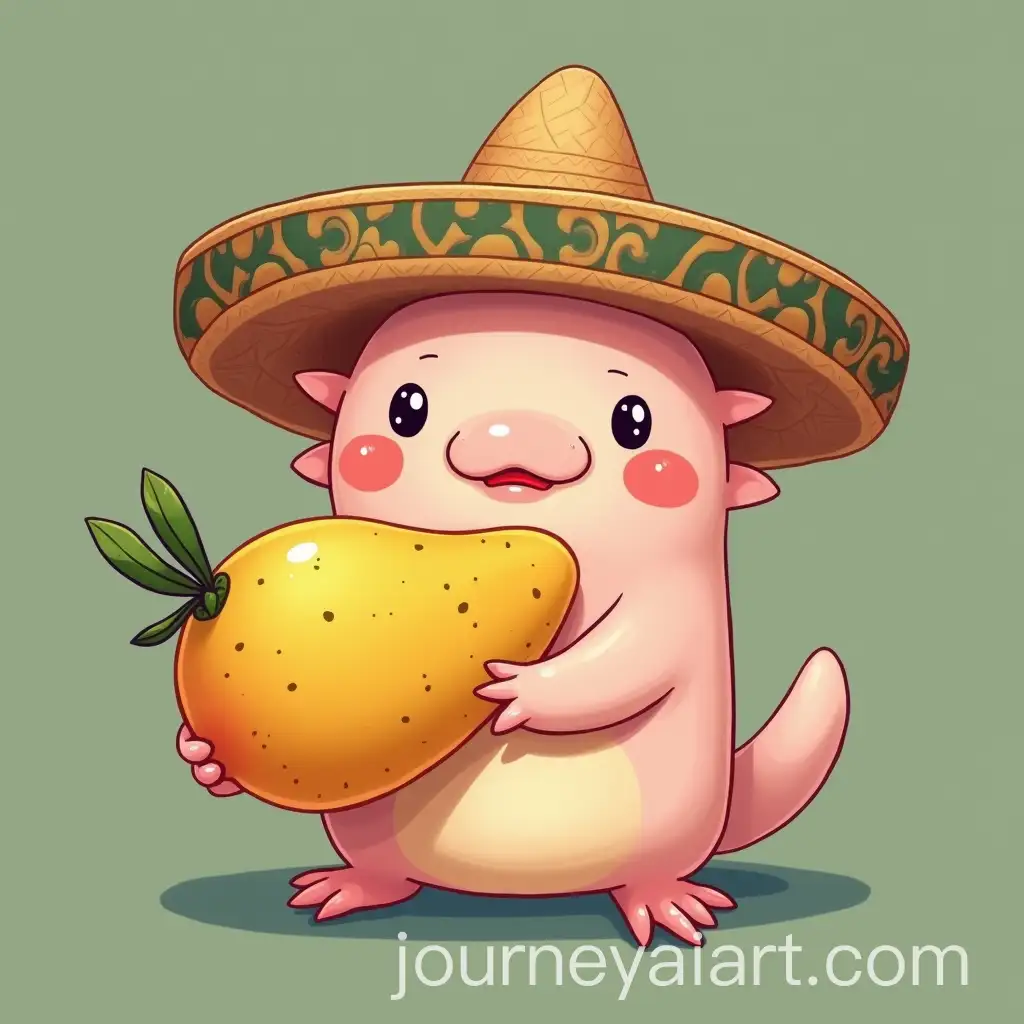 Cute-Axolotl-Holding-a-Mango-and-Wearing-a-Sombrero