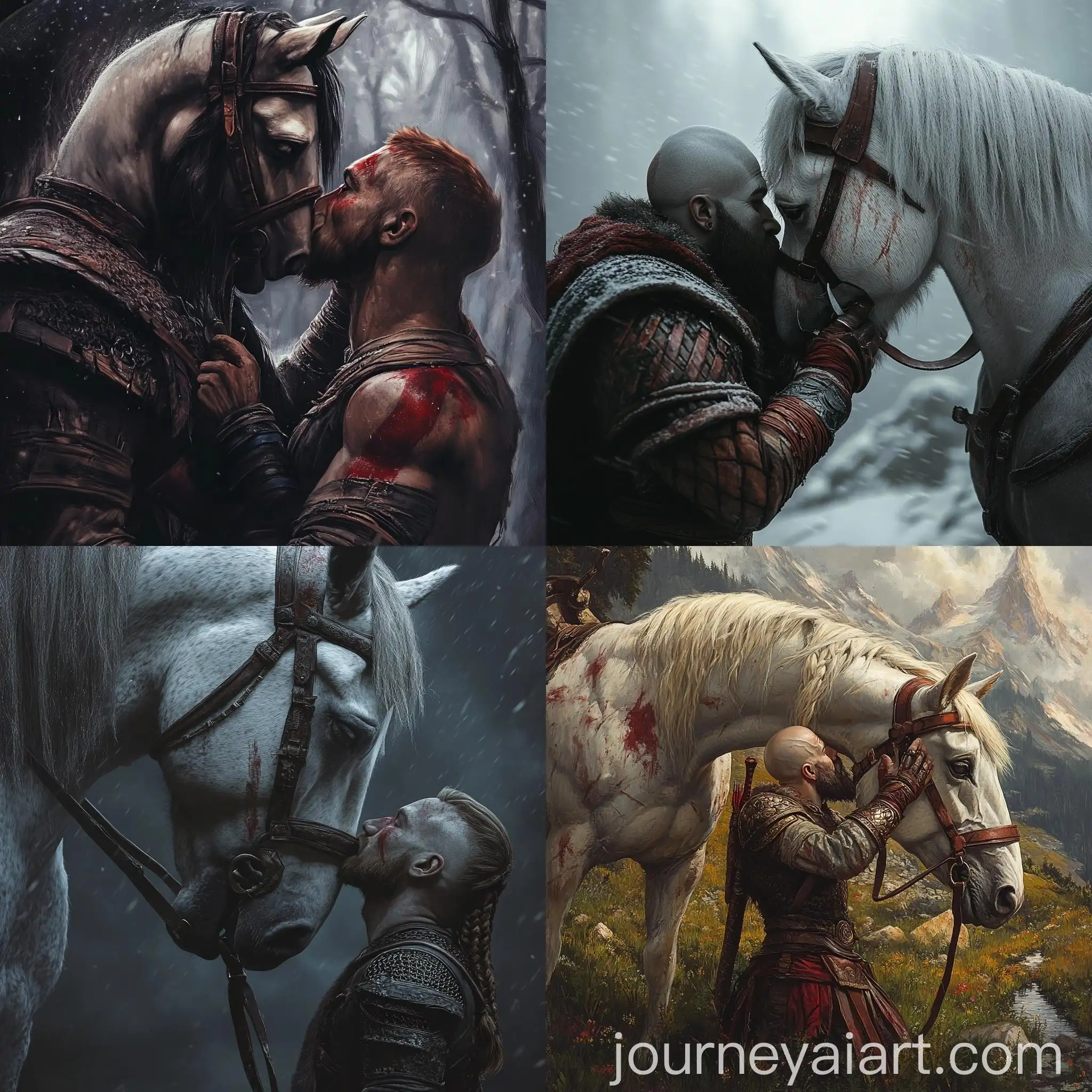 War-God-Kissing-Horse-in-Abstract-Artistic-Style
