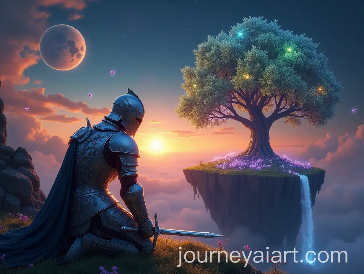 Surreal-Fantasy-Scene-with-Bioluminescent-Tree-and-Knight-on-Floating-Island