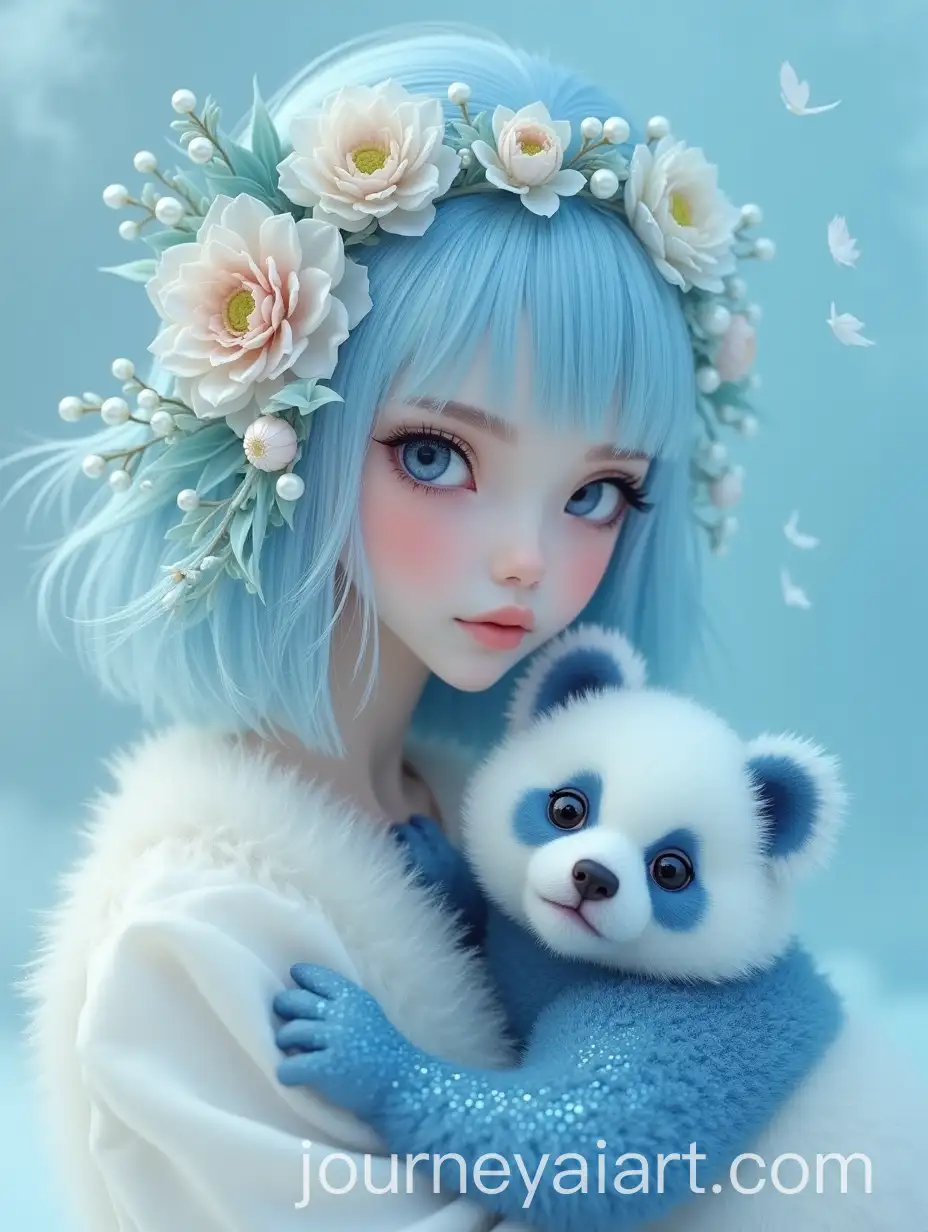 Delicate-Model-with-BlueToned-Panda-and-Floral-Headpiece