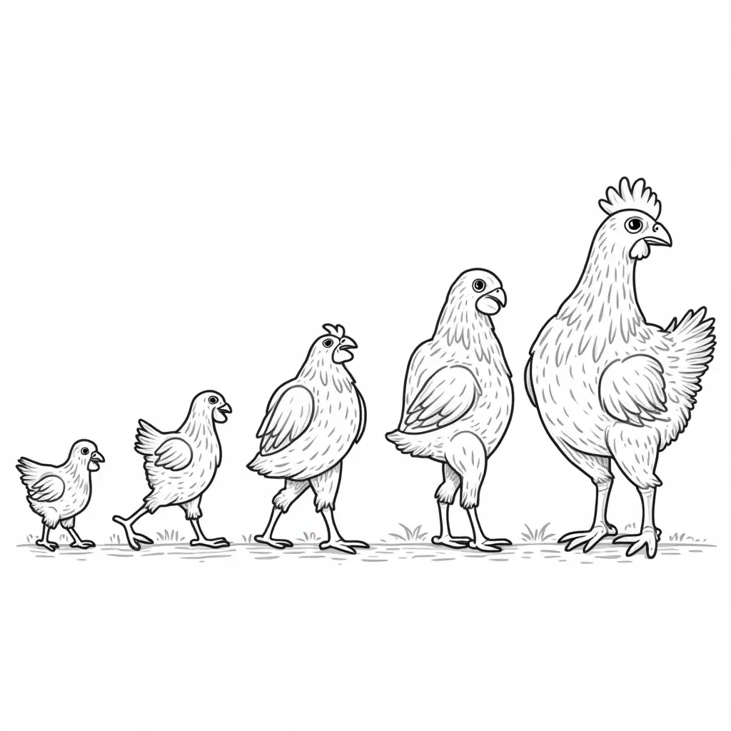 Evolution-of-a-Chicken-into-a-Giant-Bird-Detailed-Coloring-Page