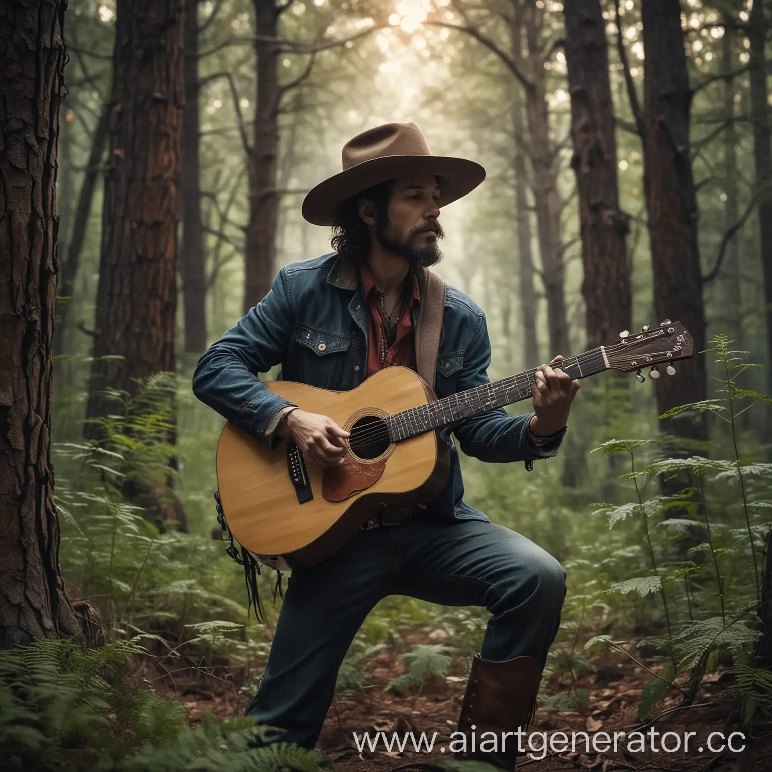 Mystic-Cowboy-Guitarist-Playing-in-Enchanted-Forest