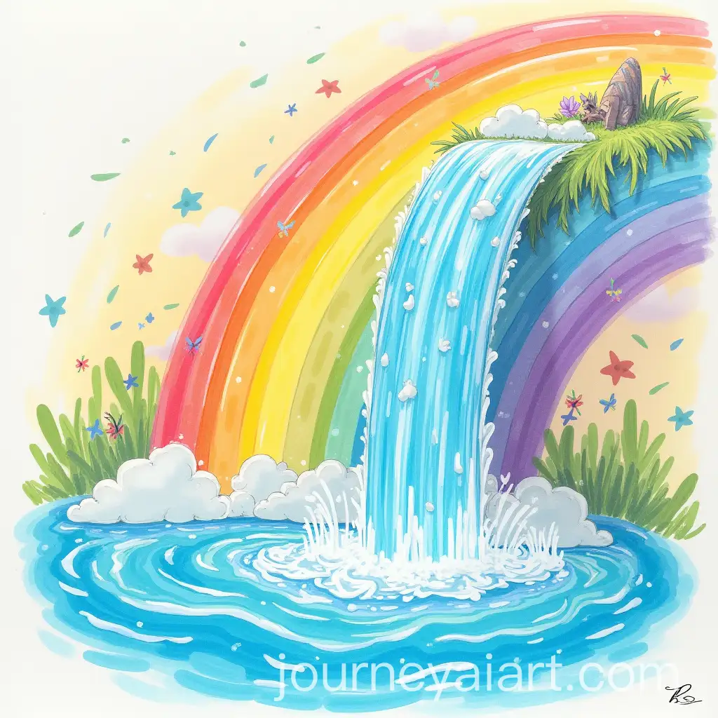 Ponny-Taking-a-Bath-Under-a-Waterfall-with-Rainbow