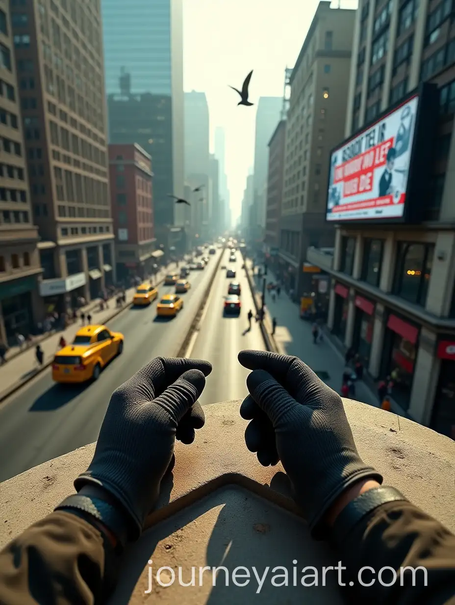 View-from-Rooftop-Ledge-with-City-Traffic-and-Digital-Billboard
