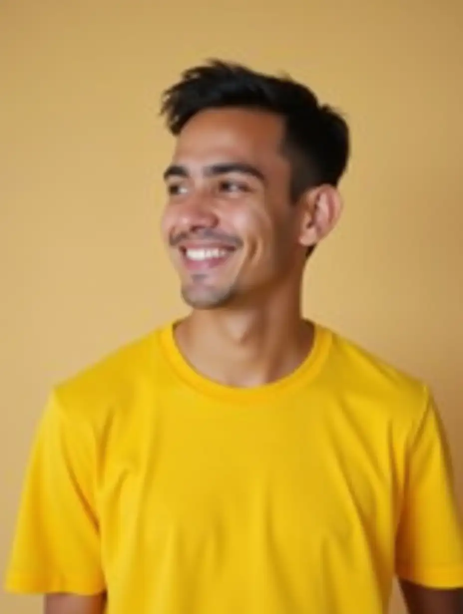 Happy young man wearing a yellow t-shirt