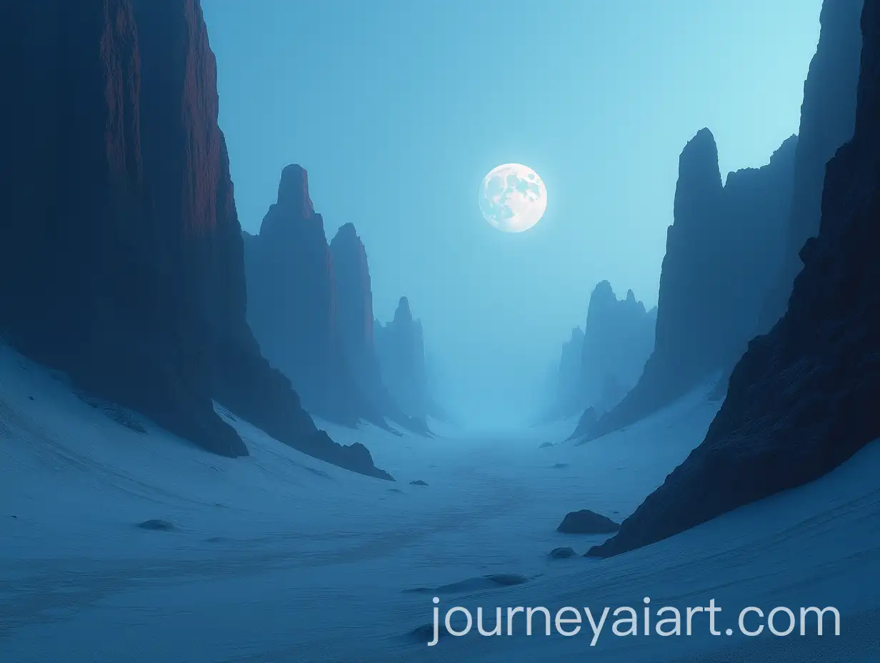 Serene-Otherworldly-Landscape-with-ReddishBlack-Cliffs-and-Giant-Blue-Dunes